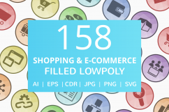 158 Shopping &amp; E-Commerce Filled Low Poly Icons Product Image 1