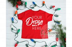 Christmas Kids Shirt Mockup Red Childrens Flat Lay Winter Product Image 1