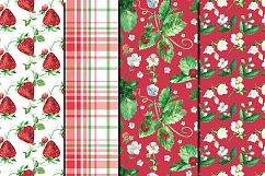 Watercolor Strawberry seamless digital paper pack Product Image 4