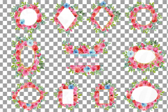 Boho pink and blue floral frames watercolor clip art pack Product Image 2