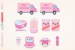 Collection of shipping and fast delivery icon graphics pink and blue. Track orders set for manage your shop, stickers, shop and blog graphics. Product Image 1