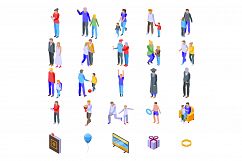 Family moments icons set, isometric style Product Image 1