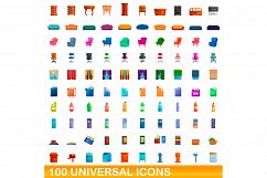 100 universal icons set, cartoon style Product Image 1