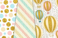 Hot Air Balloons Digital Paper Pack Printable Gold Glitter Bird Feathers Arrows Pink Blue Cream Baby Boy Girl 6x6 Product Image 6