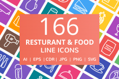 166 Restaurant &amp; Food Line Multicolor B/G Icons Product Image 1