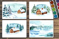 Winter backgrounds. Watercolor landscape Product Image 8