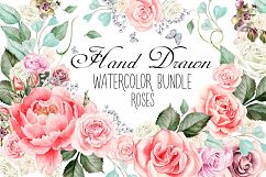 Hand Drawn Watercolor ROSES BUNDLE Product Image 1