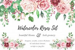 Watercolor Roses &amp; Foliage Set Product Image 1
