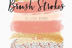 Blush pink. Nude. Gold glitter. Brush Strokes Clip Art . Pink gold collection. Watercolor clipart. Digital Design Resource.  Product Image 2