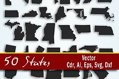United States Vector, 50 states clip art, All Usa states - cutting files, SVG, CRD, EPS, AI, DXF Product Image 1