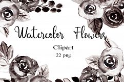 Black and White Watercolor Flowers Clipart Product Image 1