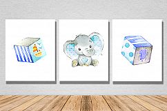 Watercolor elephant print for nursery Product Image 1