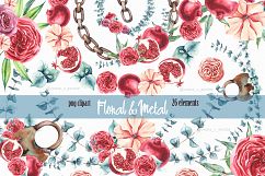 Burgundy floral Garnet watercolor clipart Product Image 1