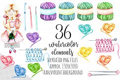 Knitting Watercolor Clip art Product Image 3