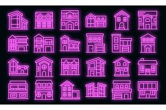 Cottage icons set vector neon Product Image 1