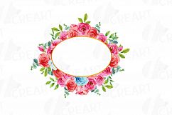 Boho pink and blue floral frames watercolor clip art pack Product Image 7
