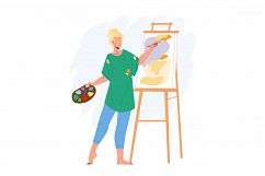 Artist Woman Painting Picture On Canvas Vector Product Image 1