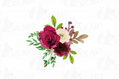 Watercolor Red and Burgundy Roses and leafs clip art pack Product Image 7