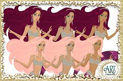 Mermaids Clipart design in Pink and Purple gold glitter - Huge Set of : PNG files Product Image 8