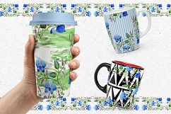 Ornament of blue flowers PNG watercolor set Product Image 3