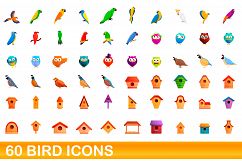 60 bird icons set, cartoon style Product Image 1