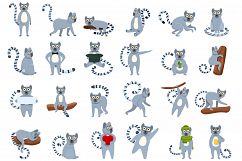 Lemur icons set, cartoon style Product Image 1