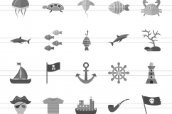 100 Pirate &amp; Sea Flat Greyscale Icons Product Image 2