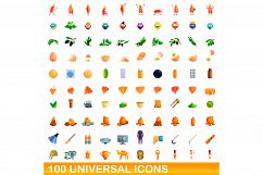 100 universal icons set, cartoon style Product Image 1