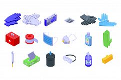 Medical gloves icons set, isometric style Product Image 1