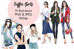 Coffee girls watercolour illustration clipart Product Image 1