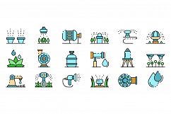 Irrigation system icons set line color vector Product Image 1