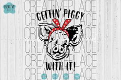 Gettin Piggy With it svg, Pig With Bandana svg, Pig svg,png Product Image 1