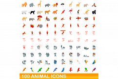 100 animal icons set, cartoon style Product Image 1