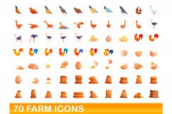 70 farm icons set, cartoon style Product Image 1