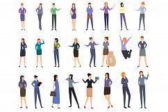 Successful business woman icons set, cartoon style Product Image 1