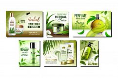 Herbal Cosmetic Promotional Posters Set Vector Product Image 1