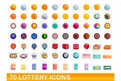 70 lottery icons set, cartoon style Product Image 1