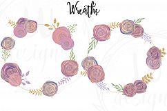 Floral and Glitter Clipart, Purple Flowers Graphics Product Image 5