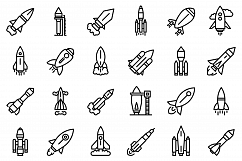 Spacecraft launch icons set, outline style Product Image 1
