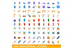 100 universal icons set, cartoon style Product Image 1