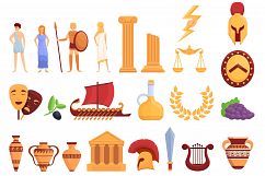 Ancient Greece icons set, cartoon style Product Image 1