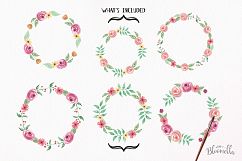 Watercolor Peachy Clipart Wreaths Flowers Garlands Floral Pink Purple Product Image 3