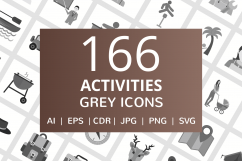 166 Activities Flat Greyscale Icons Product Image 1