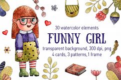Funny Girl - Watercolor Clip Art Set Product Image 1