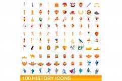 100 history icons set, cartoon style Product Image 1