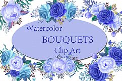 Blue Watercolor bouquets clip art Product Image 1
