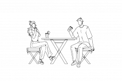 Urban Park Visitors Drink Coffee At Table Vector Product Image 1