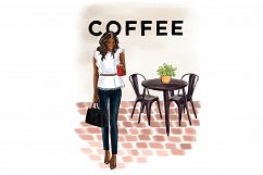Fashion illustration clipart - Coffee Girls 4 - Dark Skin Product Image 6