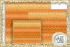 18 Digital Papers - Orange Tangerine with Gold Glitter - Mermaid Scale Tail Digital Paper, Mermaids Scales  : JPEG files 12X12  Product Image 5