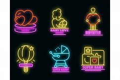 Modern babysitter logo set vector neon Product Image 1